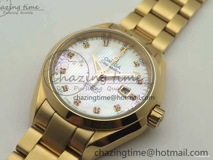 0520 Timeless Aqua Terra Ladies 35mm RG V6F Best Edition White MOP Dial On RG Bracelet A 8102